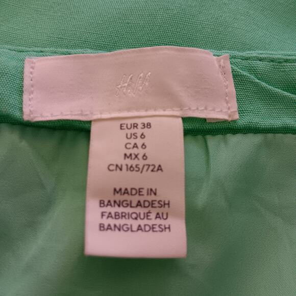 🍒 H&M Mini Skirt Fully Lined Size 6 Green Side Zipper and Side Front Slit - Picture 6 of 7